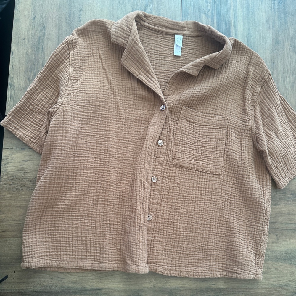 Stars Above Casual Button Down Shirt - Light Brown/Rust Orange
